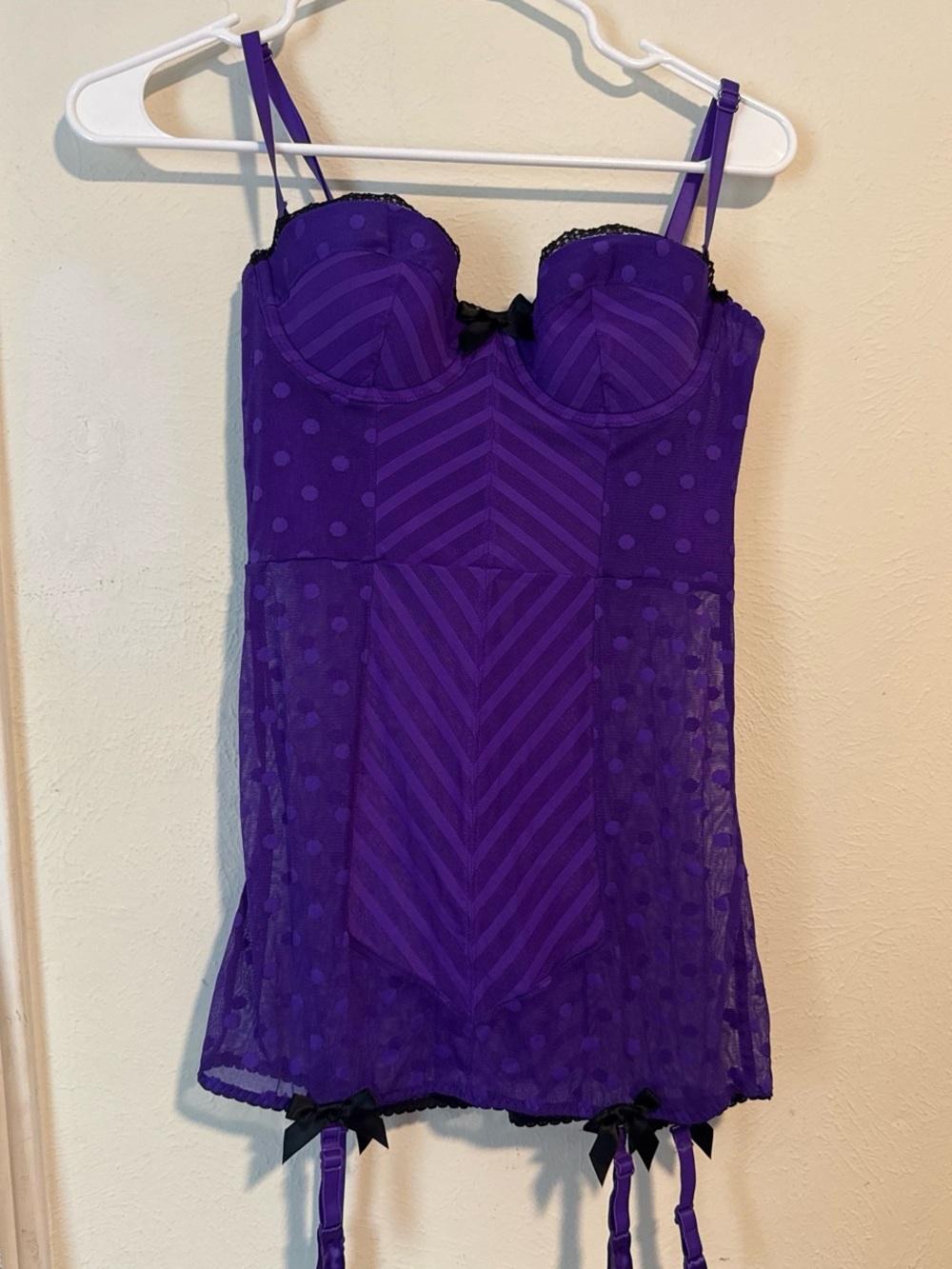 Women's Purple Sheer Bustier Chemise with Garters. Victoria secret